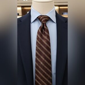 Stefano Ricci Men's Tie Brown Striped 100% Silk Hand Made Italy Luxury Business